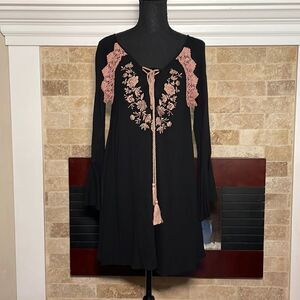Umgee black embroidered floral mini dress. Size small